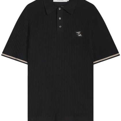 Filling Pieces - Fine Knit Polo Black - Größe M - schwarz Filling Pieces - Fine Knit Polo Black - Größe M - schwarz