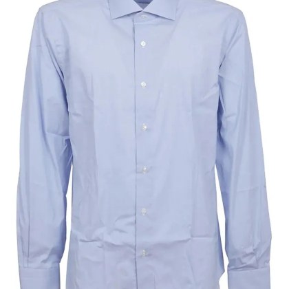 BUONAMASSA - Long-Sleeve Button-Down Shirt With Pointed Collar - Größe 43 - blau BUONAMASSA - Long-Sleeve Button-Down Shirt With Pointed Collar - Größe 43 - blau
