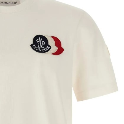 Moncler - Front Tricolor Logo Patch Moncler T-Shirt - Größe XL - beige – Bild 3