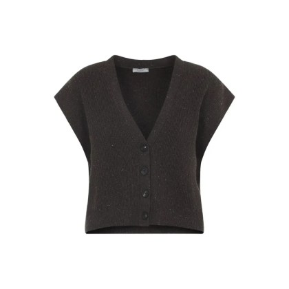 Peserico - Sleeveless Cropped Knit Sweater With Deep V-Neckli - Größe 42 - schwarz Peserico - Sleeveless Cropped Knit Sweater With Deep V-Neckli - Größe 42 - schwarz