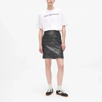 Karl Lagerfeld - Tweed-Rock mit Pailletten - Größe 44 - silberfarben – Bild 4