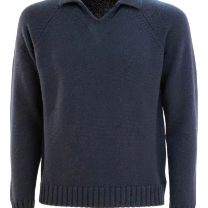 Zanone - Navy V-Neck Sweater With Raglan Sleeves - Größe 48 - blau Zanone - Navy V-Neck Sweater With Raglan Sleeves - Größe 48 - blau