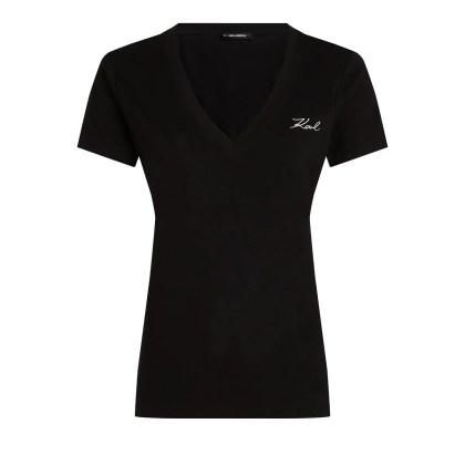 Karl Lagerfeld - KARL SIGNATURE T-SHIRT MIT V-AUSSCHNITT - Größe M - schwarz Karl Lagerfeld - KARL SIGNATURE T-SHIRT MIT V-AUSSCHNITT - Größe M - schwarz