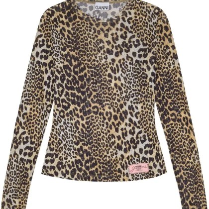 GANNI - Leopard Print Long Sleeve Top With Textured Finish - Größe 38 - braun GANNI - Leopard Print Long Sleeve Top With Textured Finish - Größe 38 - braun