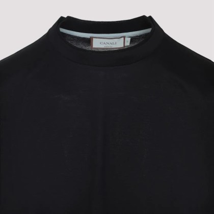 Canali - Classic Round Neck Black Cotton T-Shirt - Größe 54 - schwarz