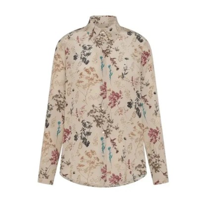 Momonì - Floral Print Long-Sleeve Beige Shirt With Classic - Größe 42 - beige Momonì - Floral Print Long-Sleeve Beige Shirt With Classic - Größe 42 - beige