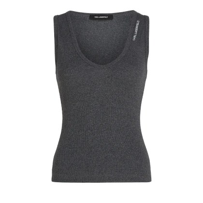 Karl Lagerfeld - GERIPPTES TANK MIT V-AUSSCHNITT - Größe S - grau Karl Lagerfeld - GERIPPTES TANK MIT V-AUSSCHNITT - Größe S - grau