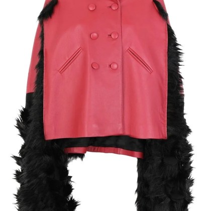 Maison Margiela - Maison Margiela Faux Fur Trimmed Leather Cape Jack - Größe 38 - rot Maison Margiela - Maison Margiela Faux Fur Trimmed Leather Cape Jack - Größe 38 - rot