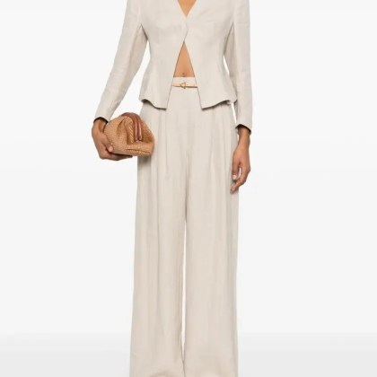 Giorgio Armani - Relaxed Wide-Leg Trousers With Pleat Detailing - Größe 42 - beige – Bild 4