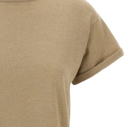 Brunello Cucinelli - Lamé Cashmere T-Shirt - Größe S - braun – Bild 3