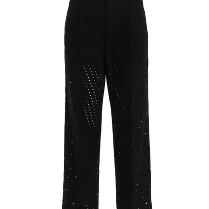 NUDE - Pleated Black Cotton Pants With Intricate Perforat - Größe 44 - schwarz NUDE - Pleated Black Cotton Pants With Intricate Perforat - Größe 44 - schwarz