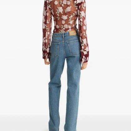 Rotate - Sheer Floral Embroidery Shirt With Classic Collar - Größe 36 - rot – Bild 3