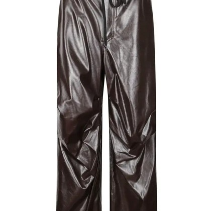 MM6 Maison Margiela - Wide-Fit Leather-Like Pants With Drawstring Waist - Größe 40 - grau MM6 Maison Margiela - Wide-Fit Leather-Like Pants With Drawstring Waist - Größe 40 - grau