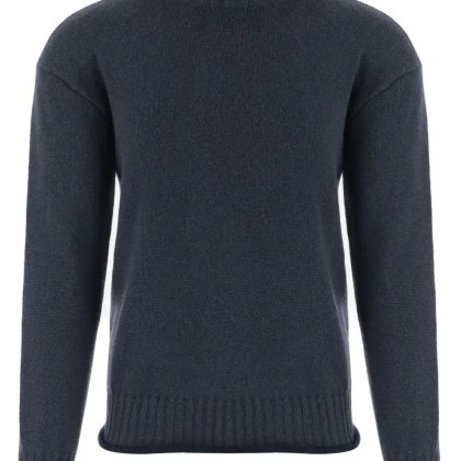 Giorgio Armani - Ribbed High Neck Cashmere Sweater With Semi-Rolled - Größe 48 - blau Giorgio Armani - Ribbed High Neck Cashmere Sweater With Semi-Rolled - Größe 48 - blau