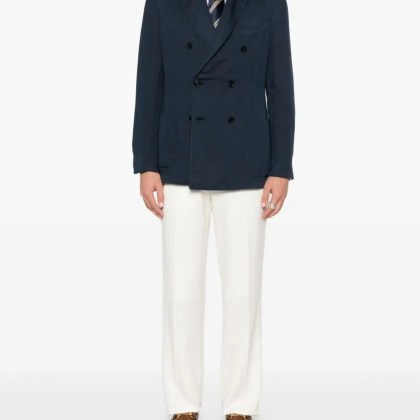 Boglioli - Navy Blue Double-Breasted Cotton Jacket - Größe 54 - blau – Bild 4