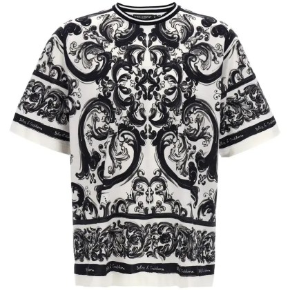 Dolce&Gabbana - Maiolica%27 Print T-Shirt - Größe 48 - schwarz Dolce&Gabbana - Maiolica%27 Print T-Shirt - Größe 48 - schwarz