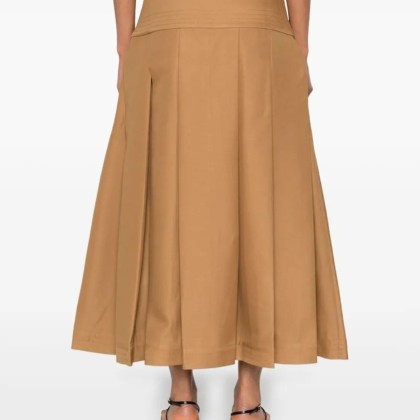 ABADIA - Brown Ochre Mid-Length Pleated Layan Skirt - Größe 4 - braun – Bild 3