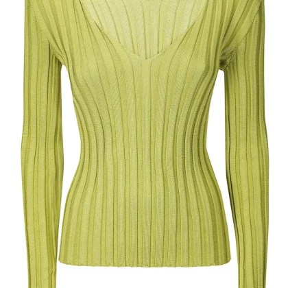 LUSSI - Fitted Ribbed Silk Sweater With Deep V-Neckline - Größe ONE SIZE - grün LUSSI - Fitted Ribbed Silk Sweater With Deep V-Neckline - Größe ONE SIZE - grün