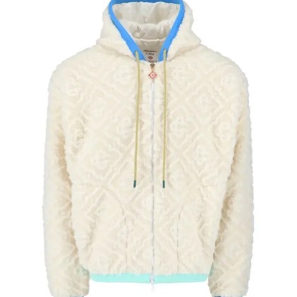 Casablanca - Jacquard "Monogram" Fleece Jacket – White And Bl - Größe M - weiß Casablanca - Jacquard "Monogram" Fleece Jacket – White And Bl - Größe M - weiß