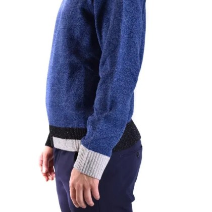 Neil Barrett - Textured Blue Knit Sweater With Color-Blocked Deta - Größe XL - blau – Bild 4