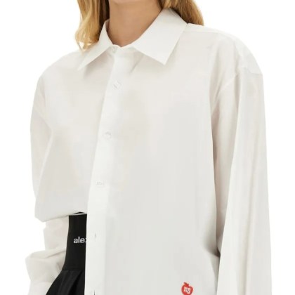 T by Alexander Wang - Cotton Shirt With Classic Collar And Minimalist Lo - Größe L - weiß