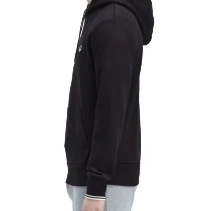 Fred Perry - Black Hoodie With Embroidered Laurel Wreath - Größe L - schwarz – Bild 2