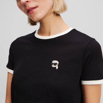 Karl Lagerfeld - IKON T-SHIRT MIT KONTRASTIERENDER PASPELIERUNG - Größe XS - schwarz – Bild 3