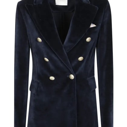 Circolo - Double-Breasted Velvet Jacket With Gold-Tone Butto - Größe 44 - schwarz Circolo - Double-Breasted Velvet Jacket With Gold-Tone Butto - Größe 44 - schwarz