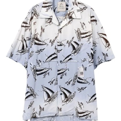 Maison Mihara Yasuhiro - Sailboat Print Short Sleeve Shirt - Größe 48 - blau Maison Mihara Yasuhiro - Sailboat Print Short Sleeve Shirt - Größe 48 - blau