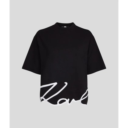 Karl Lagerfeld - T-SHIRT MIT KARL-SIGNATUR-SAUM - Größe M - schwarz Karl Lagerfeld - T-SHIRT MIT KARL-SIGNATUR-SAUM - Größe M - schwarz