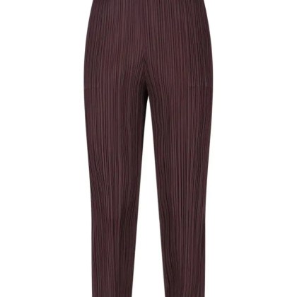 ISSEY MIYAKE PLEATS PLEASE - Pleated Brown Trousers With Cropped Cut - Größe IV - braun ISSEY MIYAKE PLEATS PLEASE - Pleated Brown Trousers With Cropped Cut - Größe IV - braun