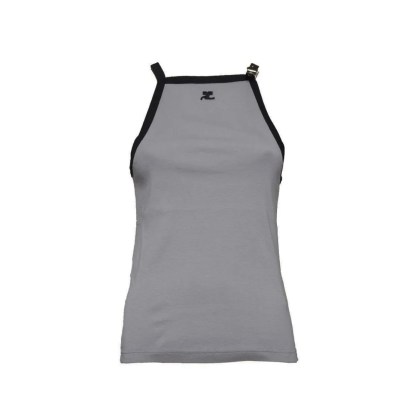 Courrèges - Gray Cotton Buckle Tank Top With Contrast Trim - Größe L - grau Courrèges - Gray Cotton Buckle Tank Top With Contrast Trim - Größe L - grau