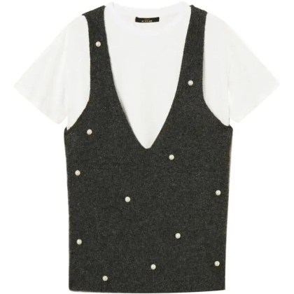 Twin-Set - Grey Charcoal Sleeveless Knit Vest Over White T-Sh - Größe M - grau Twin-Set - Grey Charcoal Sleeveless Knit Vest Over White T-Sh - Größe M - grau