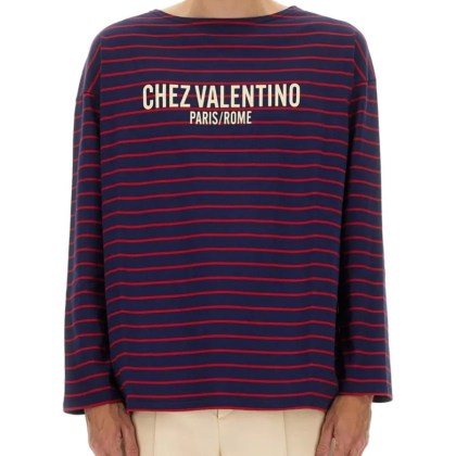 Valentino Garavani - Long Sleeve T-Shirt With "Chez Valentino" Print - Größe M - blue Valentino Garavani - Long Sleeve T-Shirt With "Chez Valentino" Print - Größe M - blue