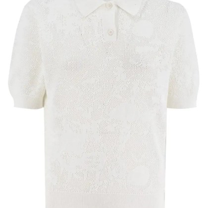 Fabiana Filippi - Textured Jacquard Print Cotton Polo Shirt - Größe 42 - weiß Fabiana Filippi - Textured Jacquard Print Cotton Polo Shirt - Größe 42 - weiß