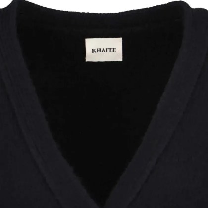 Khaite - Relaxed Black Knit Sweater With Deep V-Neckline - Größe L - schwarz
