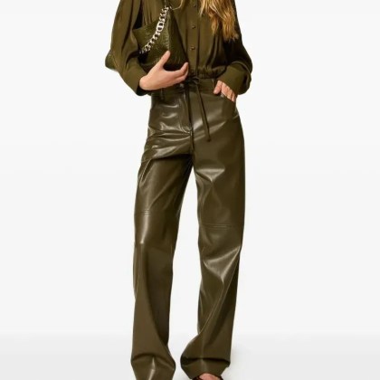 Twin-Set - Olive Green Faux Leather Panelled Trousers - Größe M - grün – Bild 3