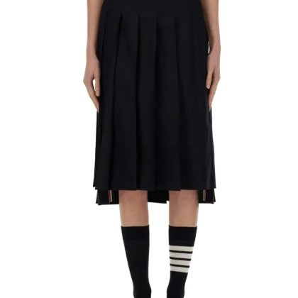 Thom Browne - Mid-Calf Pleated Skirt With Side Button Closure - Größe 38 - schwarz Thom Browne - Mid-Calf Pleated Skirt With Side Button Closure - Größe 38 - schwarz