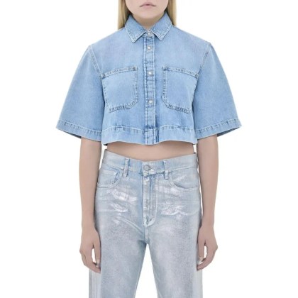 Cycle - Jane Crop Shirt Bleach Subtle Fading - Größe M - blau Cycle - Jane Crop Shirt Bleach Subtle Fading - Größe M - blau
