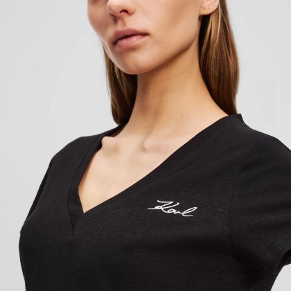 Karl Lagerfeld - KARL SIGNATURE T-SHIRT MIT V-AUSSCHNITT - Größe M - schwarz – Bild 3