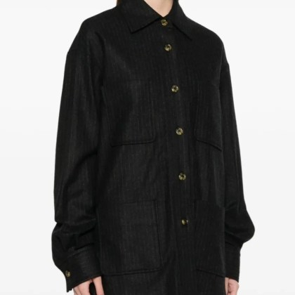 Le Sully Studio - Charcoal Grey Pinstriped Wool Blend Shirt - Größe 42 - grau – Bild 2