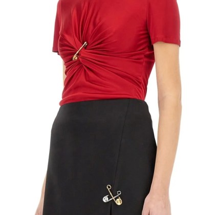 Versace - "Safety Pin" Curled Top - Größe 42 - rot – Bild 2