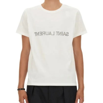 Saint Laurent - T-Shirt With Reverse Logo - Größe M - weiß Saint Laurent - T-Shirt With Reverse Logo - Größe M - weiß