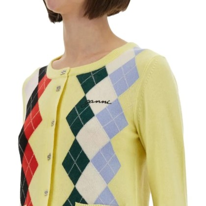 GANNI - Vibrant Argyle Cardigan - Größe XS - bunt – Bild 2