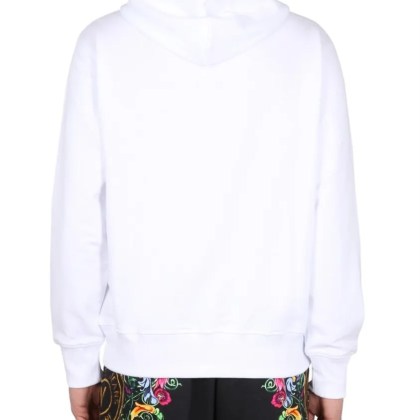 Versace Jeans Couture - Drawstring Hooded Sweatshirt With Floral Logo Prin - Größe M - weiß