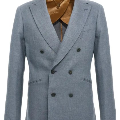 MAURIZIO MIRI - Double-Breasted Silk Blend Blazer With Button Clos - Größe 50 - blau MAURIZIO MIRI - Double-Breasted Silk Blend Blazer With Button Clos - Größe 50 - blau