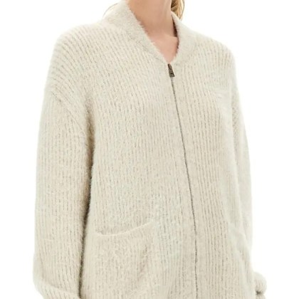 Uma Wang - Ribbed Knit Cardigan With Plush Texture And Zipper - Größe XS - weiß – Bild 2