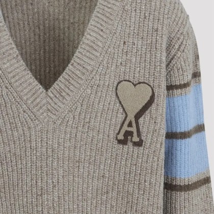 AMI Paris - pull col v ami de coeur - Größe L - braun – Bild 3