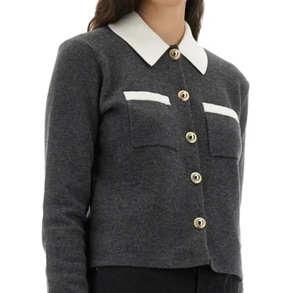 self-portrait - Cardigan With Contrasting Collar - Größe L - schwarz – Bild 2