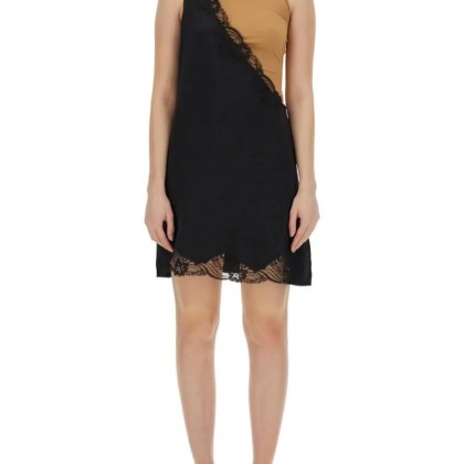 MM6 Maison Margiela - Asymmetrical Black Midi Dress With Lace Detailing - Größe S - schwarz MM6 Maison Margiela - Asymmetrical Black Midi Dress With Lace Detailing - Größe S - schwarz